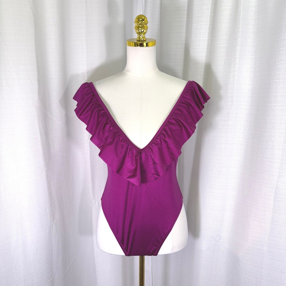 NEW PINK Victoria's Secret One Piece Swimsuit Womens Large Magenta Ruffle